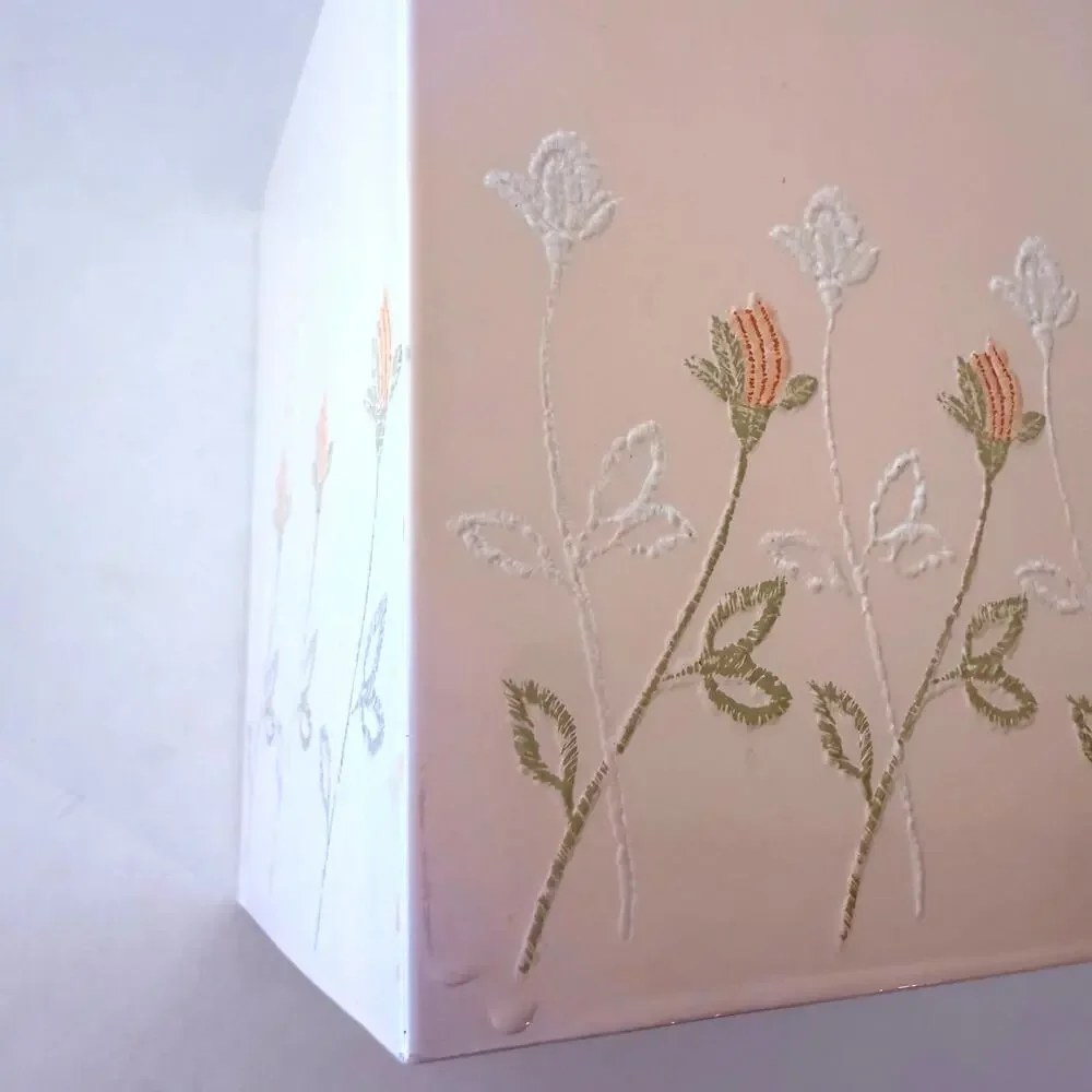 Vintage Plastic Tissue Box Cover Pink Peach Raised Orange White Flowers Japan 5”